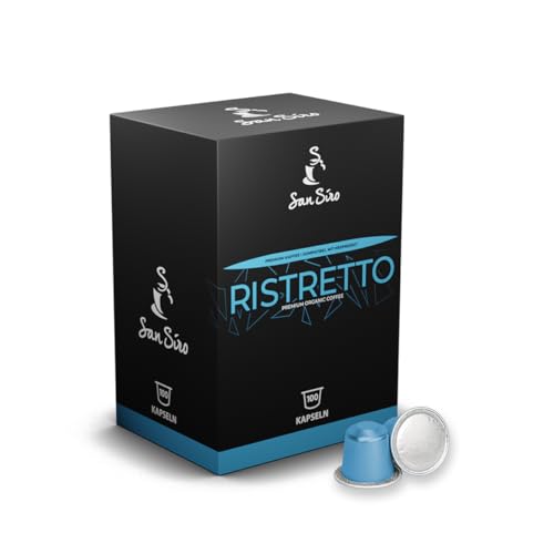 San Siro Bio Premium Kapselkaffee RISTRETTO - 100 Kapseln - Recyclebare Aluminium Kapseln - Vegane Kaffeekapseln für Nespresso - und SanSiro Smart Kapselmaschinen von San Siro