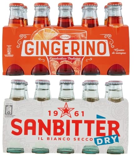 20er-Pack Testpaket San Bitter Dry Weiß + Gingerino Recoaro Erfrischendes alkoholfreies Getränk,Italienischer Aperitif,10cl Einweg-Glasflasche von SanPellegrino