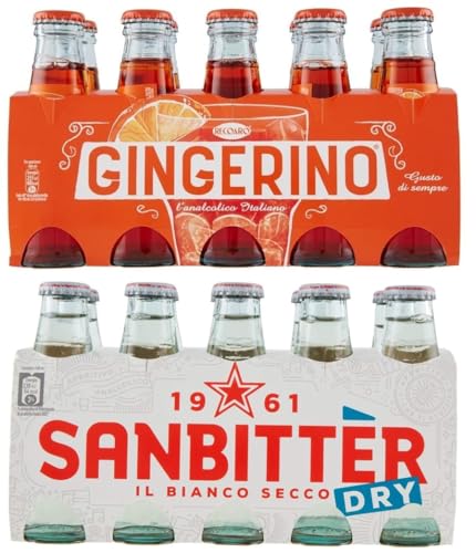 20er-Pack Testpaket San Bitter Dry Weiß + Gingerino Recoaro Erfrischendes alkoholfreies Getränk,Italienischer Aperitif,10cl Einweg-Glasflasche von San Pellegrino