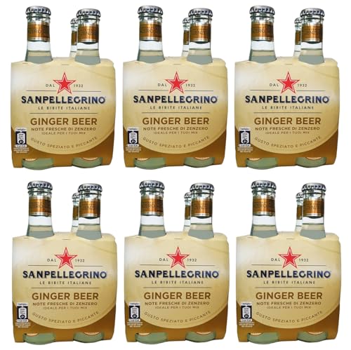 24er-Pack San Pellegrino Ginger Beer,Kohlensäurehaltiges Erfrischendes italienisches Alkoholfreies Getränk mit Noten von Ingwer,20cl Einweg-Glasflasche von SanPellegrino