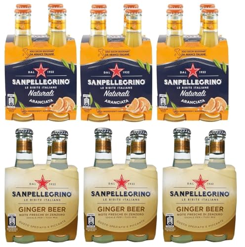 24er-Pack Testpaket San Pellegrino Ginger Beer Alkoholfreies Getränk mit Noten von Ingwer + Aranciata mit Orangensaft Alkoholfreies Getränk 20cl Einweg-Glasflasche von San Pellegrino