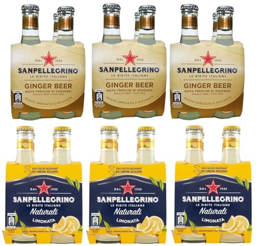 24er-Pack Testpaket San Pellegrino Ginger Beer Alkoholfreies Getränk mit Noten von Ingwer + Limonata mit Zitronensäfte Alkoholfreies Getränk 20cl Einweg-Glasflasche von SanPellegrino