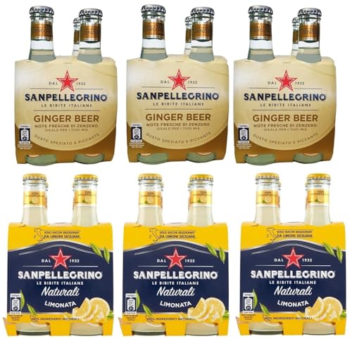 24er-Pack Testpaket San Pellegrino Ginger Beer Alkoholfreies Getränk mit Noten von Ingwer + Limonata mit Zitronensäfte Alkoholfreies Getränk 20cl Einweg-Glasflasche von San Pellegrino