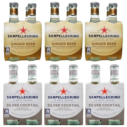 24er-Pack Testpaket San Pellegrino Silver Cocktail Alkoholfreies Getränk + Ginger Beer Alkoholfreies Getränk mit Noten von Ingwer 20cl Einweg-Glasflasche von San Pellegrino