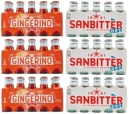 60er-Pack Testpaket San Bitter Dry Weiß + Gingerino Recoaro Erfrischendes alkoholfreies Getränk,Italienischer Aperitif,10cl Einweg-Glasflasche von SanPellegrino