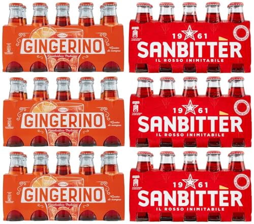 60er-Pack Testpaket San Bitter Rosso + Gingerino Recoaro Erfrischendes alkoholfreies Getränk,Italienischer Aperitif,Ginger 10cl Einweg-Glasflasche von SanPellegrino