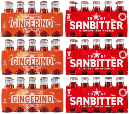 60er-Pack Testpaket San Bitter Rosso + Gingerino Recoaro Erfrischendes alkoholfreies Getränk,Italienischer Aperitif,Ginger 10cl Einweg-Glasflasche von San Pellegrino