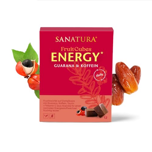 SANATURA - Fruit Cubes Energy | Fruchtwürfel mit Guarana, Koffein, Taurin und Vitamin C für einen normalen Energiestoffwechsel. Energiequelle aus Datteln, Mandeln und Vitamin C aus Acerola von Sanatura