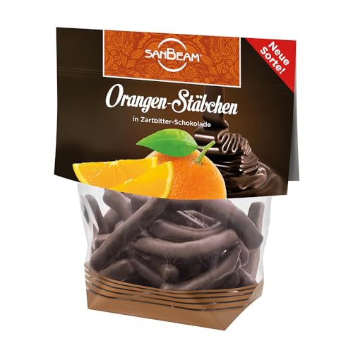 Sanbeam Orangen-Stäbchen in Zartbitterschokolade | Streifen glasierter Orangenschale | fruchtig und schokoladig | besonders hoher Fruchtanteil | 175g von Sanbeam