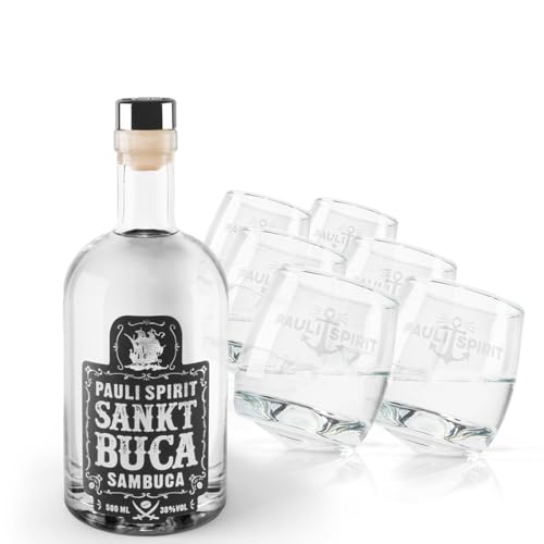 Sankt Buca Buddel 500ml + 6 Pauli Spirit Tumbler (Kugelboden) von Sankt Pauli Spirituosen