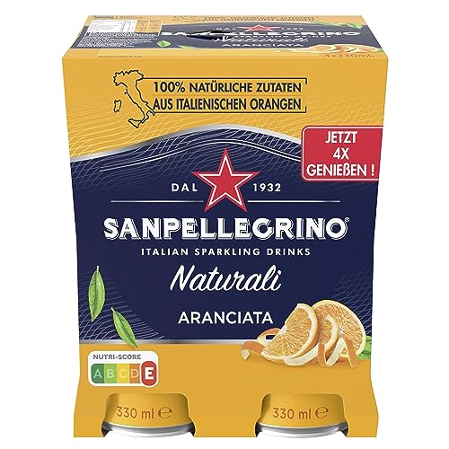 San Pellegrino San Pellegrino Naturali Aranciata Orangen-Limonade mit 16% Orangensaft (aus Konzentrat) 4er Pack (4 x 330ml) Einweg-Dosen von San Pellegrino
