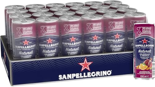 Sanpellegrino Sanpellegrino San Pellegrino Naturali Melograno & Arancia Orangen-Granatapfel-Limonade mit 10% Orangensaft und 5% Granatapfelsaft (aus Konzentrat) 24er Pack (24 x 330ml) Einweg-Dosen von San Pellegrino