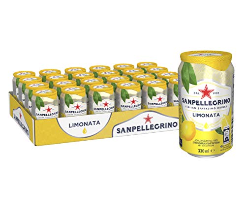 Sanpellegrino | Zitronen Limonade | Limonata | Hoher Fruchtanteil 16% frisch gepresster Zitronen | Ideal für unterwegs | 24er Pack (24 x 0,33l) Einweg Dosen von San Pellegrino