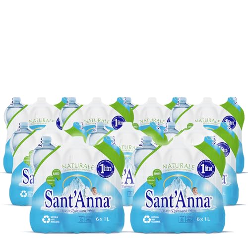 Sant'Anna Water Pack 1,0 l Natur | 54 Flaschen | Natürliches Mineralwasser Oligomineral minimal mineralisiert | Flaschen aus 100% recycelbarem Kunststoff von Sant'Anna