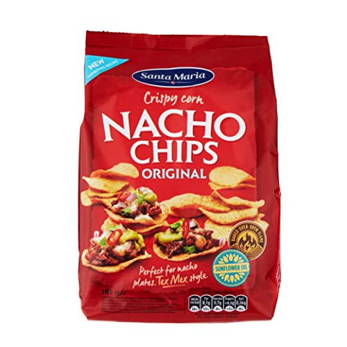 Santa Maria, Nacho Chips, Blätter auf Basis von Maismehl am Feuer, ideal als Snack, Vorspeise oder Aperitif, ideal für die Begleitung mit mexikanischen Saucen oder mit Raumkäse, 185 g von Santa Maria