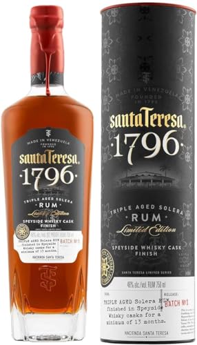 Santa Teresa 1796 Speyside Whisky Cask Finish Solera Rum, 46 Vol.-%, 70 cl / 700 ml, limitierte Edition, dunkler Rum, Super Premium Triple Aged Dark Rum, mindestens 13 Monate im Whiskyfass veredelt von Santa Teresa