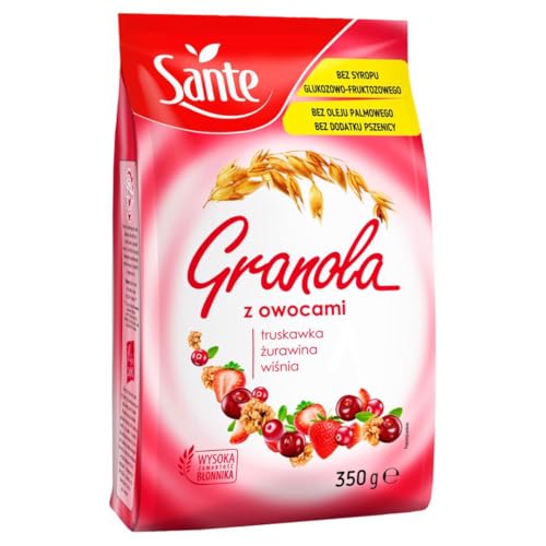 Sante - Granola 350g, Müsli Granola, Hohen Ballaststoffgehalt, Gesundes Frühstück, Gesundes Müsli, Knuspermüsli, Vollkorn-Haferflocken, Crunchy Müsli - Früchte von Sante