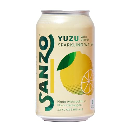 Sanzo Geschmacksneutrales Sprudelwasser – Yuzu (Lemon) – hergestellt mit echten Obst- und zuckerfrei – gentechnikfrei, glutenfrei und vegan – 30 ml Dosen – perfekt mit Ingwer für einen ausgewogenen Punsch paaren. von Sanzo