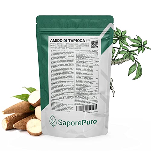 Saporepuro Tapiokastärke 200 gr – Glutenfreies, natürliches Verdickungsmittel für Backen, Desserts und asiatische Küche, ideal für Veganer und gesundheitsbewusste Ernährung von SaporePuro