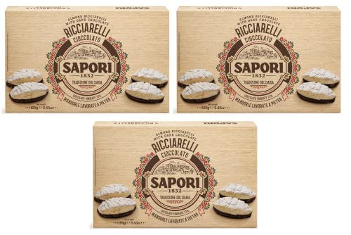 3x Sapori Ricciarelli alla Mandorla con Base di Cioccolato Mandelpaste und Knuspriger Basis aus Dunkler Schokolade 154g Dunkle Schokolade 72% von Sapori