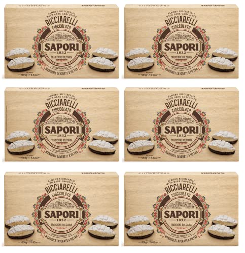 6x Sapori Ricciarelli alla Mandorla con Base di Cioccolato Mandelpaste und Knuspriger Basis aus Dunkler Schokolade 154g Dunkle Schokolade 72% von Sapori