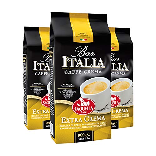 Saquella Caffe Saquella Espresso Bar Italia Extra Crema Bohnen, 3er Pack (3 x 1 kg) von Zeelec