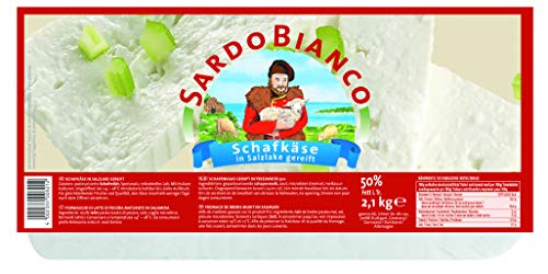 Sardo Bianco Schafkäse - 10x 2.1kg - Schafskäse in Salzlake gereift Sardischer Schafkäse Käse aus Sardinien Italien Schaf Käse in Vakuum 50% Fett i.Tr. aus 100% Schafmilch mikrobielles Lab vegetarisch von Sardo