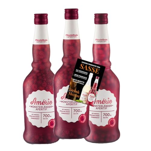 Amerie Münsterländer Aperitif Dreier Pack je 0,7 l Flasche. Alkoholgehalt: 16% vol. + Drink Menü Broschüre von Sasse