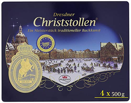 Dr. Quendt Original Dresdner Stollen Christstollen in Geschenkdose aus Metall 4x 500g von Sattie