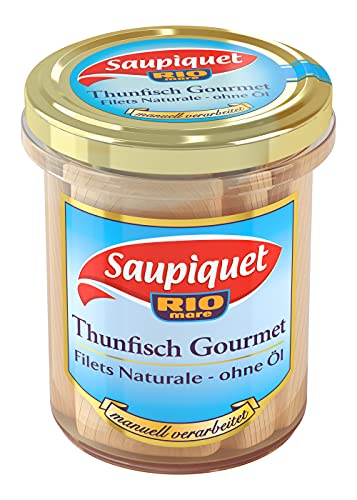 Saupiquet Rio Mare Gourmet Thunfisch-Filets Naturale - ohne Öl, Reich an Proteinen, Ganze Filets im Glas, von Hand verarbeitet, das Beste vom Thunfisch, Premium-Filets für besondere Anlässe, 180g von Saupiquet Rio Mare