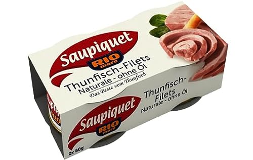 Saupiquet Rio Mare Thunfisch-Filets Naturale - ohne Öl, Thunfisch-Filets im eigenen Saft, Reich an Proteinen, Perfekt geeignet für Salate, Wraps oder Pasta, 2x80 von Saupiquet Rio Mare