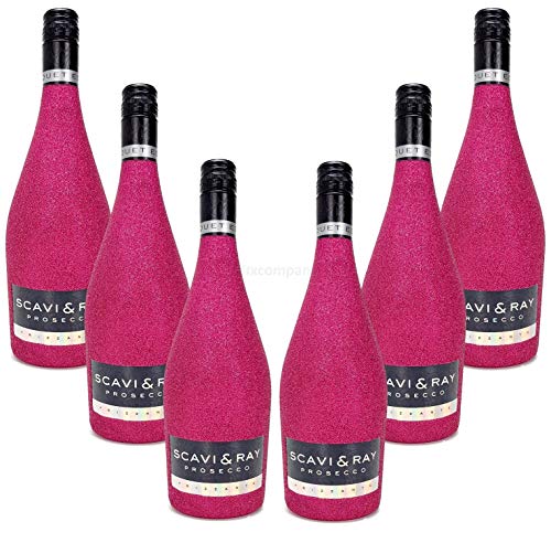 Scavi & Ray Prosecco Frizzante 0,75l (10,5% Vol) - Bling Bling Glitzer Glitzerflasche Flaschenveredelung für besondere Anlässe - Hot Pink Aktion - 6 Stück (6x 0,75l = 4,5l) -[Enthält Sul von Scavi & Ray