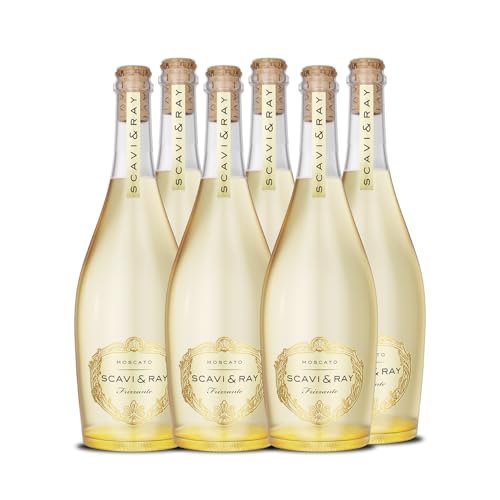 SCAVI & RAY Moscato Frizzante 6 x 0,75l, lieblicher Perlwein aus Italien mit Pfirsich-Note, fruchtige Aromen, 8,5% Vol. Alkohol - perfekter Aperitif für festliche Anlässe von Scavi & Ray