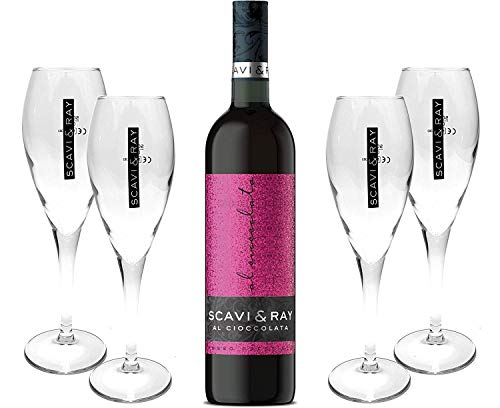 Scavi & Ray Al Cioccolata Rotwein Cuvèe 0,75l (10% Vol) + 4x Flöten (10cl) -[Enthält Sulfite] von Scavi & Ray