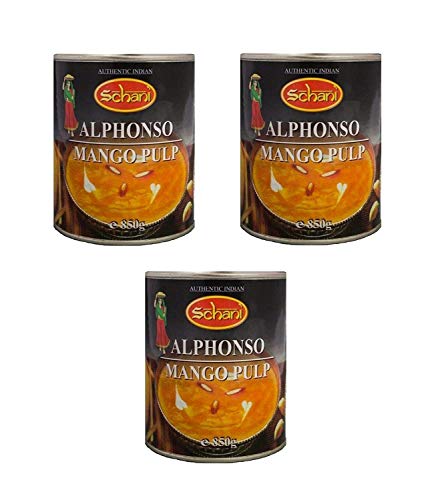 Dreierpack: 3 x 850g Alphonso Mango Pulp Mangopürree Mangomus Mangopüree Dessert von Schani