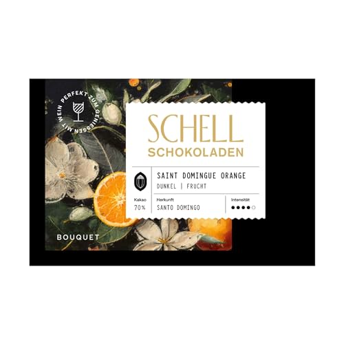 Schell Schokoladen Dunkle Schokolade – Saint Domingue Orange - Edel Schokolade aus 70% Trinitario-Kakao mit Orangenzesten & Krokant, Vegan, Handarbeit, Glutenfrei, 50g von Schell Schokoladen