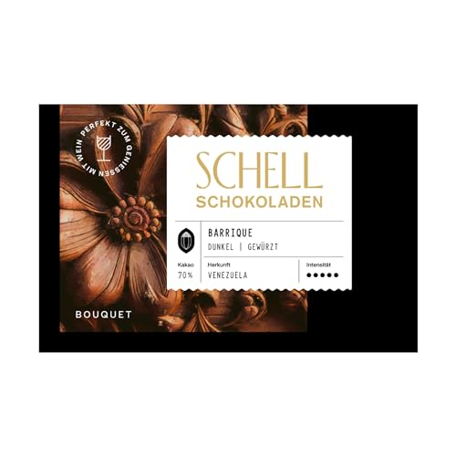 Schell Schokoladen Dunkle Schokolade – Barrique: Edle 70% Schokolade mit Gewürzen, Vegan, Handarbeit, Glutenfrei, 50g- Schokoladen Geschenk von Schell Schokoladen