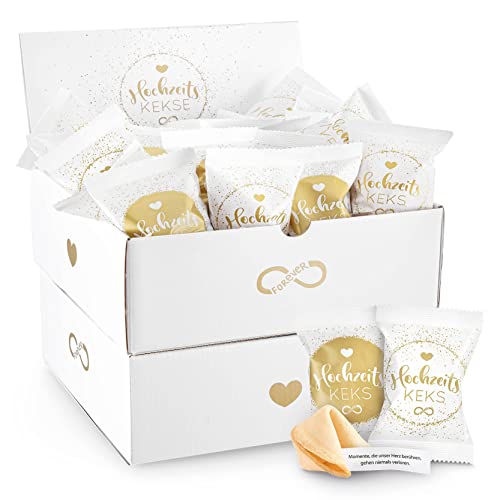 50er Box Hochzeits-Kekse (2 x hübsche 25er Aufsteller) | Glückskeks Hochzeiten als Hochzeitsdeko oder für die Candybar| frisch gebackene und vegane Idee für jeden Weddingplanner & made in Germany von Scherzboutique