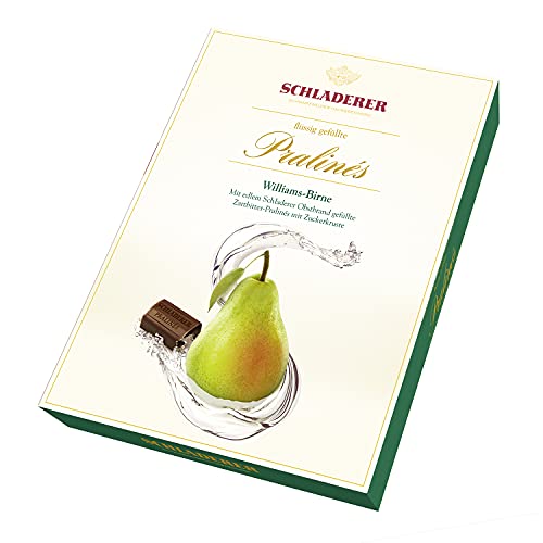 RCP Schladerer Pralinés Williams Birne – 1 x 310 g – Alkoholhaltige Pralinen aus Zartbitter-Schokolade mit Zuckerkruste und flüssiger Füllung von Schladerer Pralinés