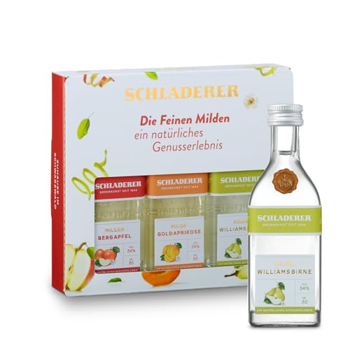 Schladerer Digestif Geschenk-Set Mini - Die Feinen Milden - Tasting-Set mit Goldaprikose, Bergapfel & Williamsbirne - Ideal zum Verschenken (3 x 0,03l) von Schladerer