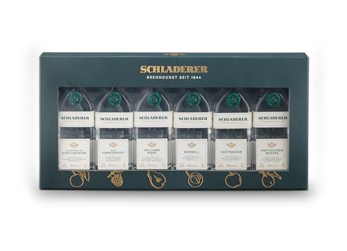 Schladerer Obstbrand Klassiker Mini Set mit Kirschwasser, Williams-Christ Birnenbrand, Himbeergeist, Zwetschgen- & Obstwasser - Obstbrände Geschenk-Set aus dem Schwarzwald (6 x 30 ml) von Schladerer