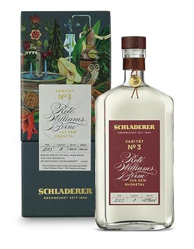 Schladerer Rarität No. 3 Rote Williams-Birne Edelbrand (43% vol) - ein Klassiker aus dem Rhonetal, premium Handarbeit in exklusiver Geschenkpackung - RAR. HOCHWERTIG. WERTVOLL. (1 x 0.5l) von Schladerer