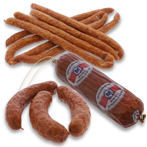 Schlesische Wurstspezialitäten MIKOLAJ Wurstpaket 1,5kg mit 8x Cabanossi, 3x Jägerwurst, 1x trockene Krakauer, Wurst Geschenk von Schlesische Wurstspezialitäten MIKOLAJ