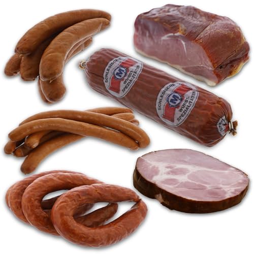 Schlesische Wurstspezialitäten MIKOLAJ Wurstpaket "Allerlei" 3,5kg mit 1x Schinkenspeck, 1x trockene Krakauer, 4x Wiejska, 1x Baleron, 6x Schlesische, 6x Landkrakauer, Wurst Geschenk von Schlesische Wurstspezialitäten MIKOLAJ