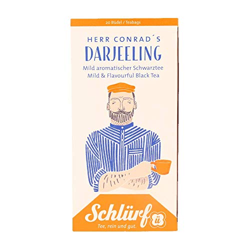 Schlürf, Büdel Schwarztee Herr Conrads Darjeeling, Bio-Darjeeling mit feinem Aroma, 40g (20 x 2g) von Schlürf