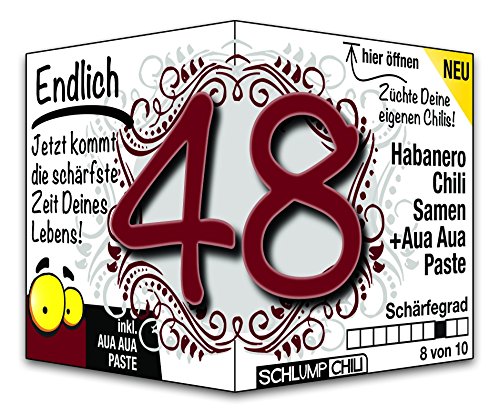 Schlump-Chili⎥Endlich 48 - das witzige scharfe Geburtstagsgeschenk. Eine originelle Geschenkidee zum 48. Geburtstag für Männer und Frauen von Schlump-Chili