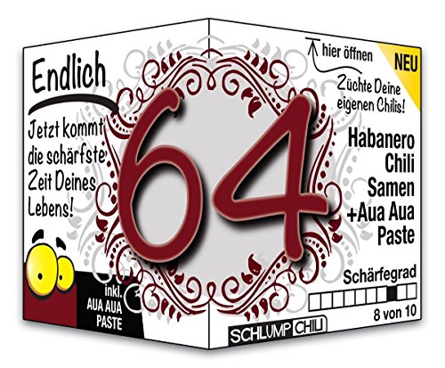 Schlump-Chili⎥Endlich 64 - das witzige scharfe Geburtstagsgeschenk. Eine originelle Geschenkidee zum 64. Geburtstag für Männer und Frauen von Schlump-Chili