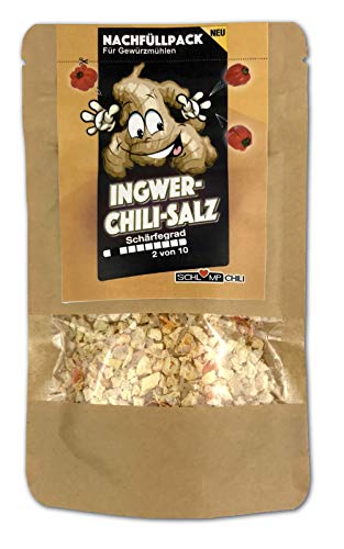 Schlump-Chili⎥ICHISA⎥Ingwer Chili Salz Nachfüllpack Gewürzmischung mit Meersalz, Ingwer und Chilis⎥geeignet für Gewürzmühlen mit Edelstahlmahlwerk oder Keramikmahlwerk (1x 50 g) von Schlump-Chili