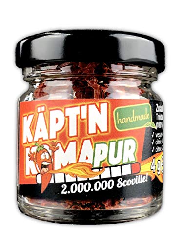 Schlump-Chili⎥Käpt'n Koma Pur⎥getrocknete Chiliflocken (Schärfste Chili der Welt) Trinidad Moruga Scorpion im Glas ULTRA SCHARF! (1 x 4g) von Schlump-Chili