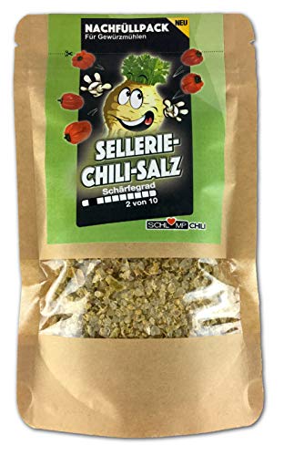 Schlump-Chili⎥SECHISA⎥Sellerie-Chilisalz Nachfüllset Gewürzmischung mit Meersalz, Sellerie und Chilis geeignet für Gewürzmühlen mit Edelstahlmahlwerk oder Keramikmahlwerk (1x 50 g) von Schlump-Chili